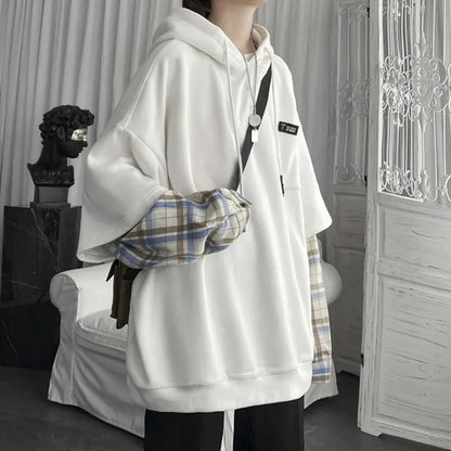 Y2K Layered Plaid Sleeve Hoodie