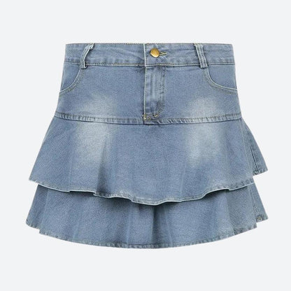 Y2K Layered Ruffled Denim Mini Skirt
