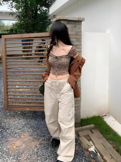 Y2K Leopard Bodycon Crop Top