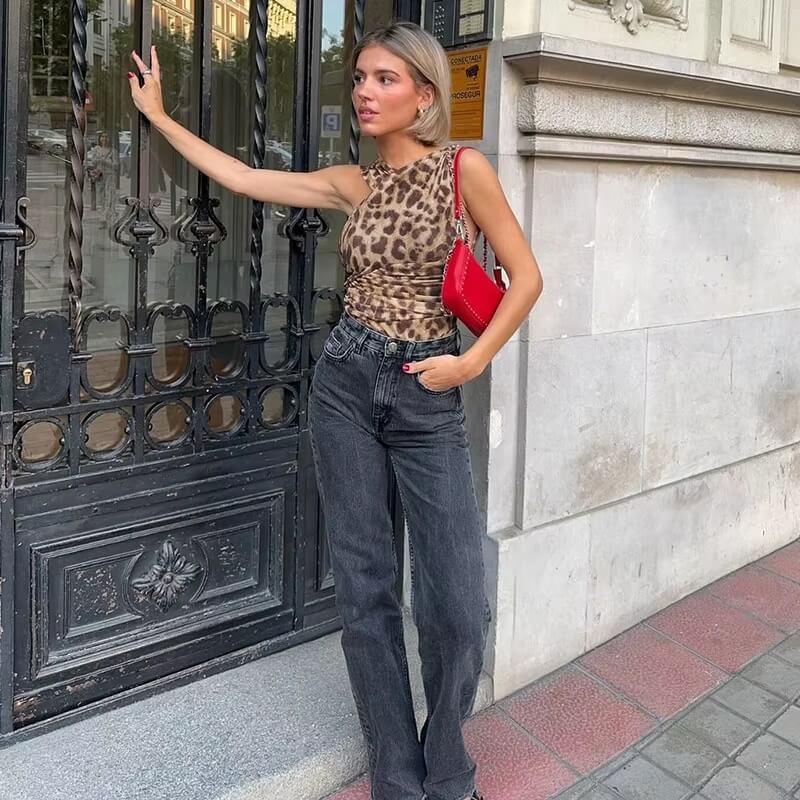 Y2K Leopard Bodysuit Top