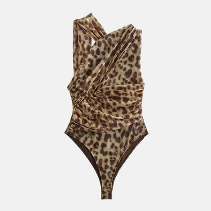 Y2K Leopard Bodysuit Top
