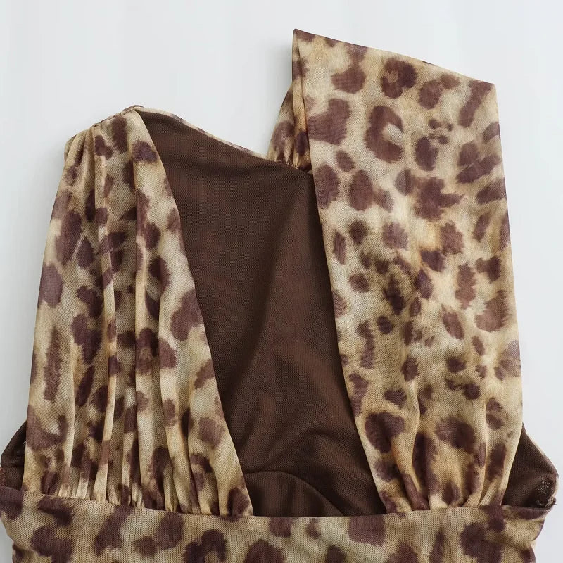 Y2K Leopard Bodysuit Top