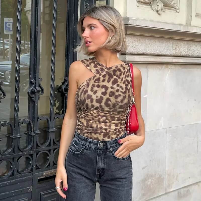 Y2K Leopard Bodysuit Top