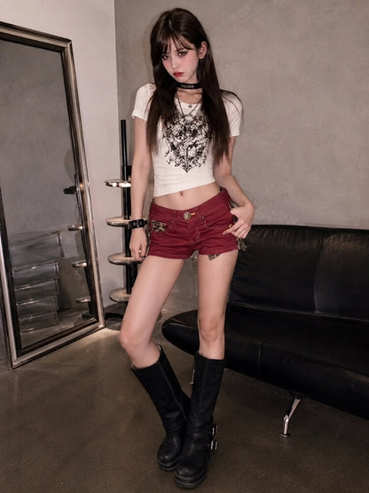 Y2K Leopard Buckle Micro Shorts