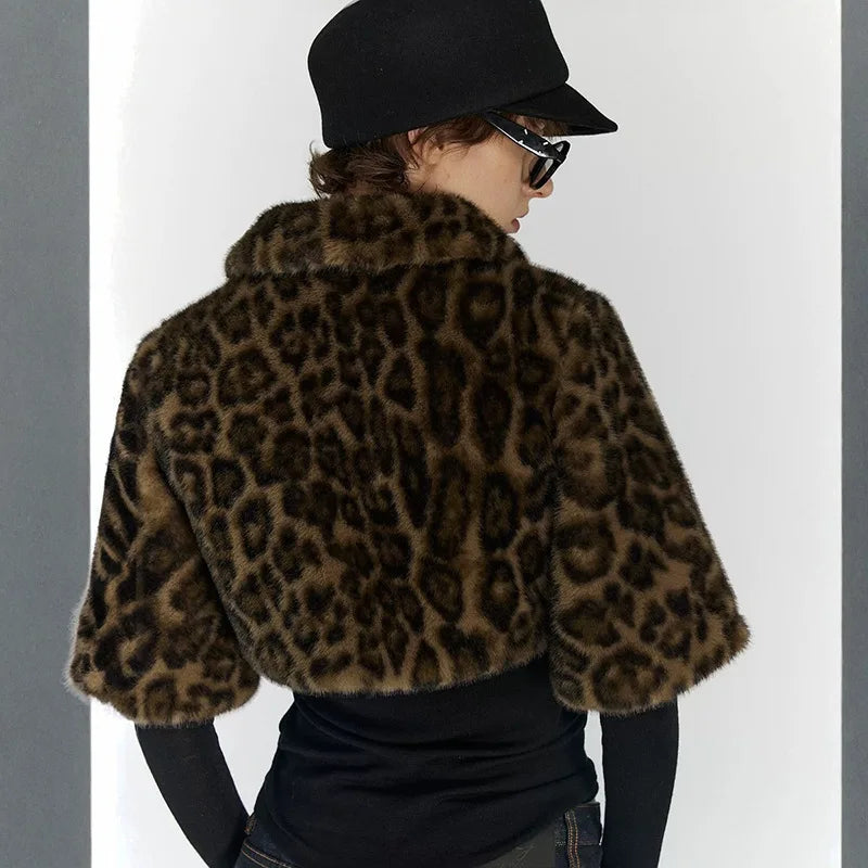 Y2K Leopard Faux Fur Cropped Jacket