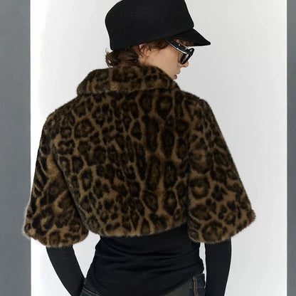 Y2K Leopard Faux Fur Cropped Jacket