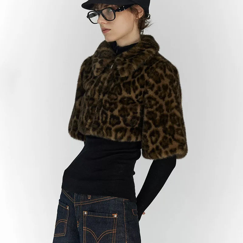 Y2K Leopard Faux Fur Cropped Jacket