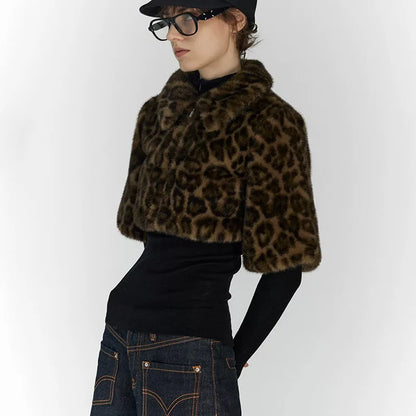 Y2K Leopard Faux Fur Cropped Jacket