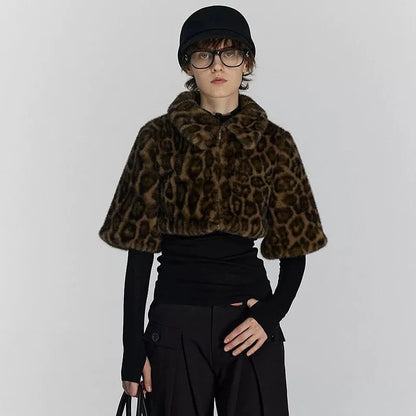 Y2K Leopard Faux Fur Cropped Jacket