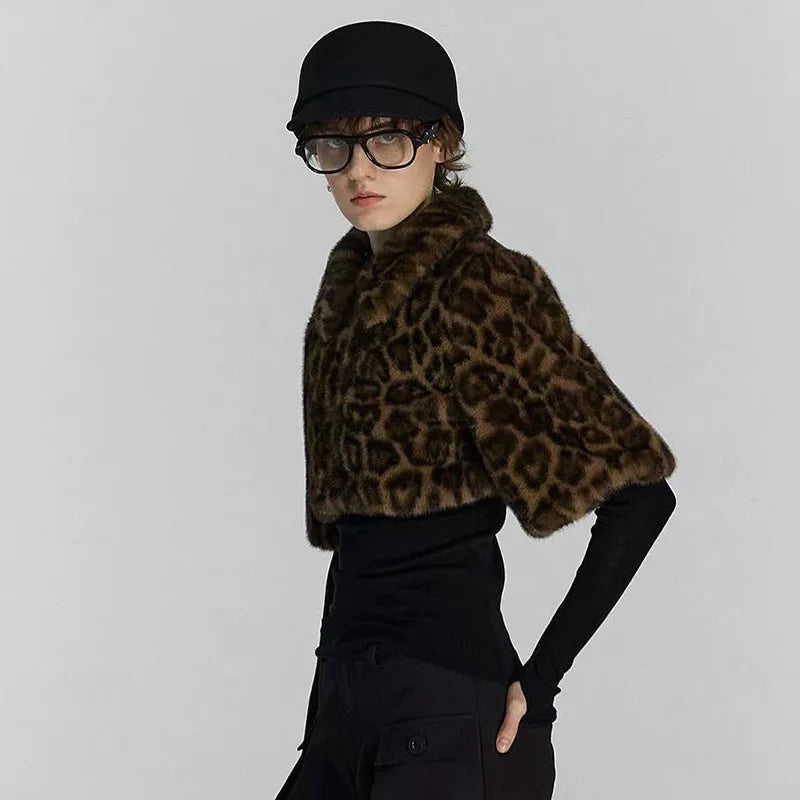 Y2K Leopard Faux Fur Cropped Jacket