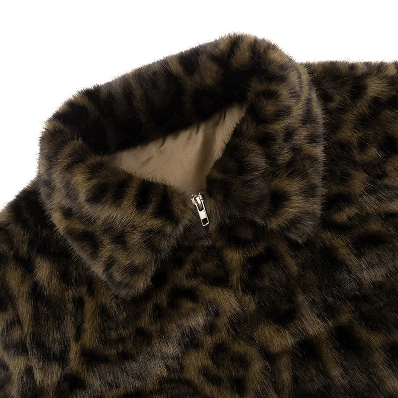 Y2K Leopard Faux Fur Cropped Jacket