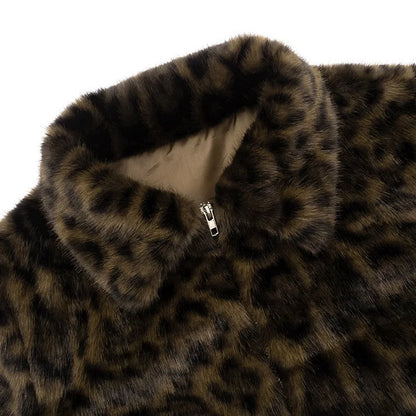 Y2K Leopard Faux Fur Cropped Jacket