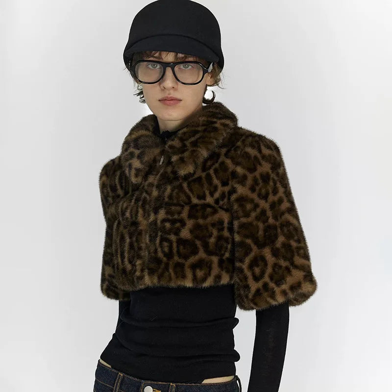 Y2K Leopard Faux Fur Cropped Jacket