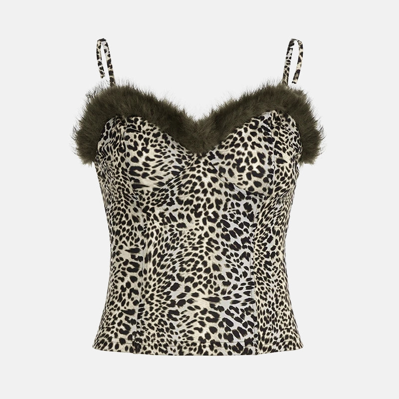 Y2K Leopard Faux Fur Top