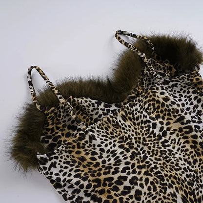 Y2K Leopard Faux Fur Top