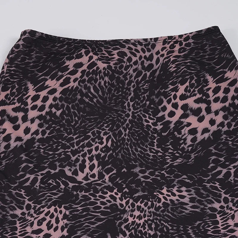 Y2K Leopard Lace Hem Midi Skirt
