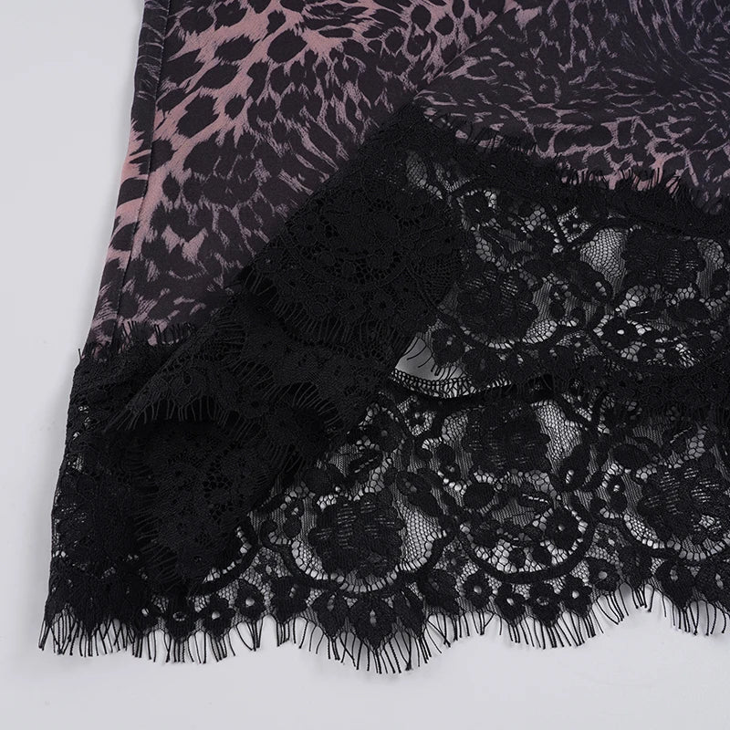 Y2K Leopard Lace Hem Midi Skirt