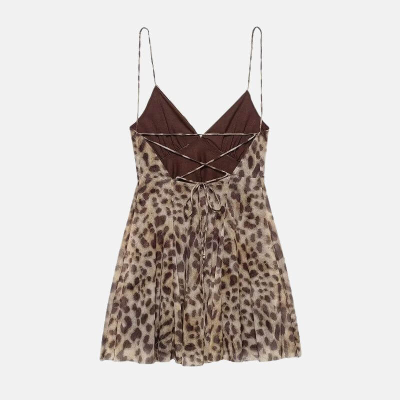 Y2K Leopard Lace Up Mini Dress
