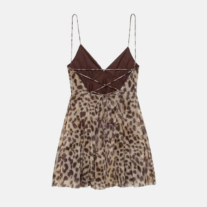 Y2K Leopard Lace Up Mini Dress