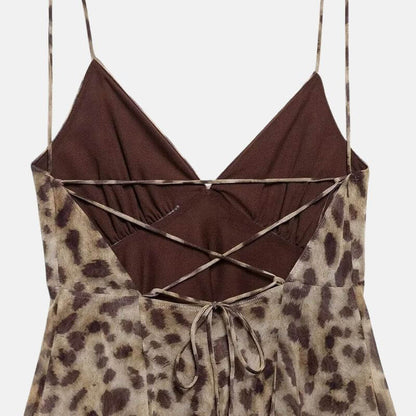 Y2K Leopard Lace Up Mini Dress