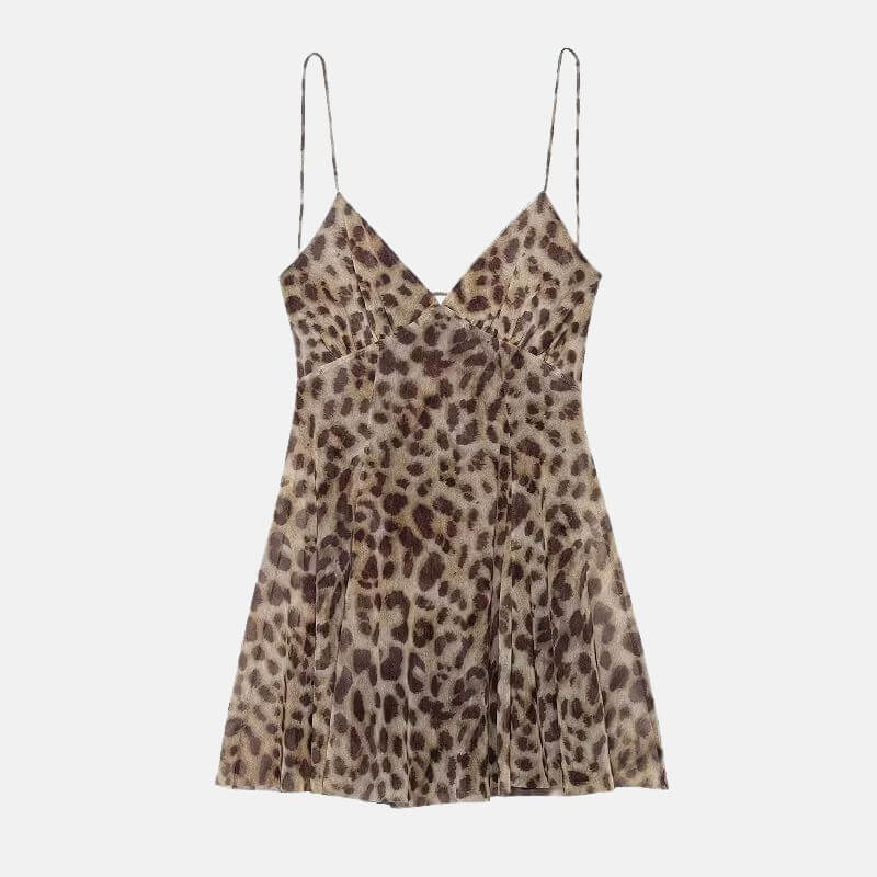 Y2K Leopard Lace Up Mini Dress