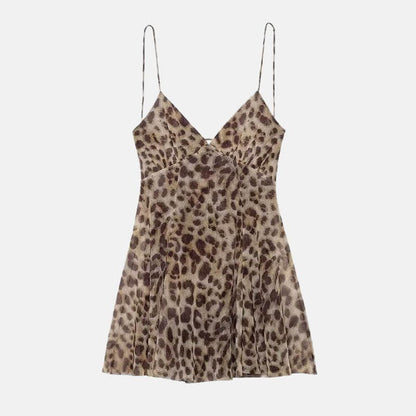 Y2K Leopard Lace Up Mini Dress
