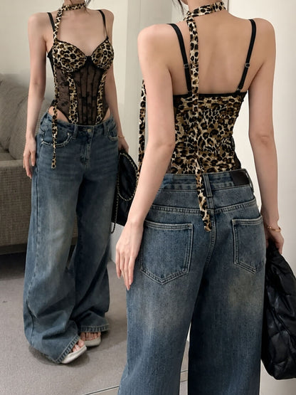 Y2K Leopard Mesh Corset Top
