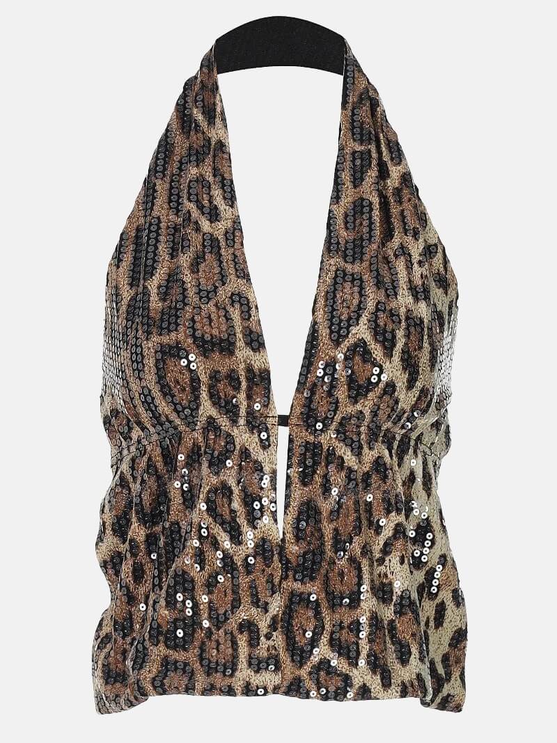Y2K Leopard Sequin Halter Top