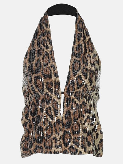 Y2K Leopard Sequin Halter Top