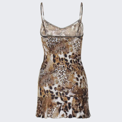 Y2K Leopard Top & Skirt Two Piece Set