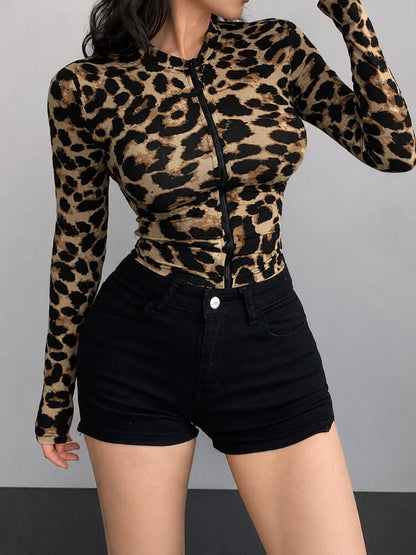 Y2K Leopard Zip-Up Jacket