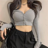 Long Sleeve Button-Up Crop Top