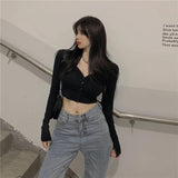 Long Sleeve Button-Up Crop Top