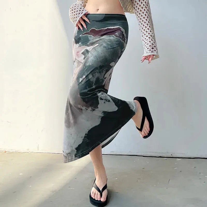 Y2K Low Rise Midi Skirt