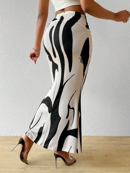 Y2K Marble Print Midi Skirt