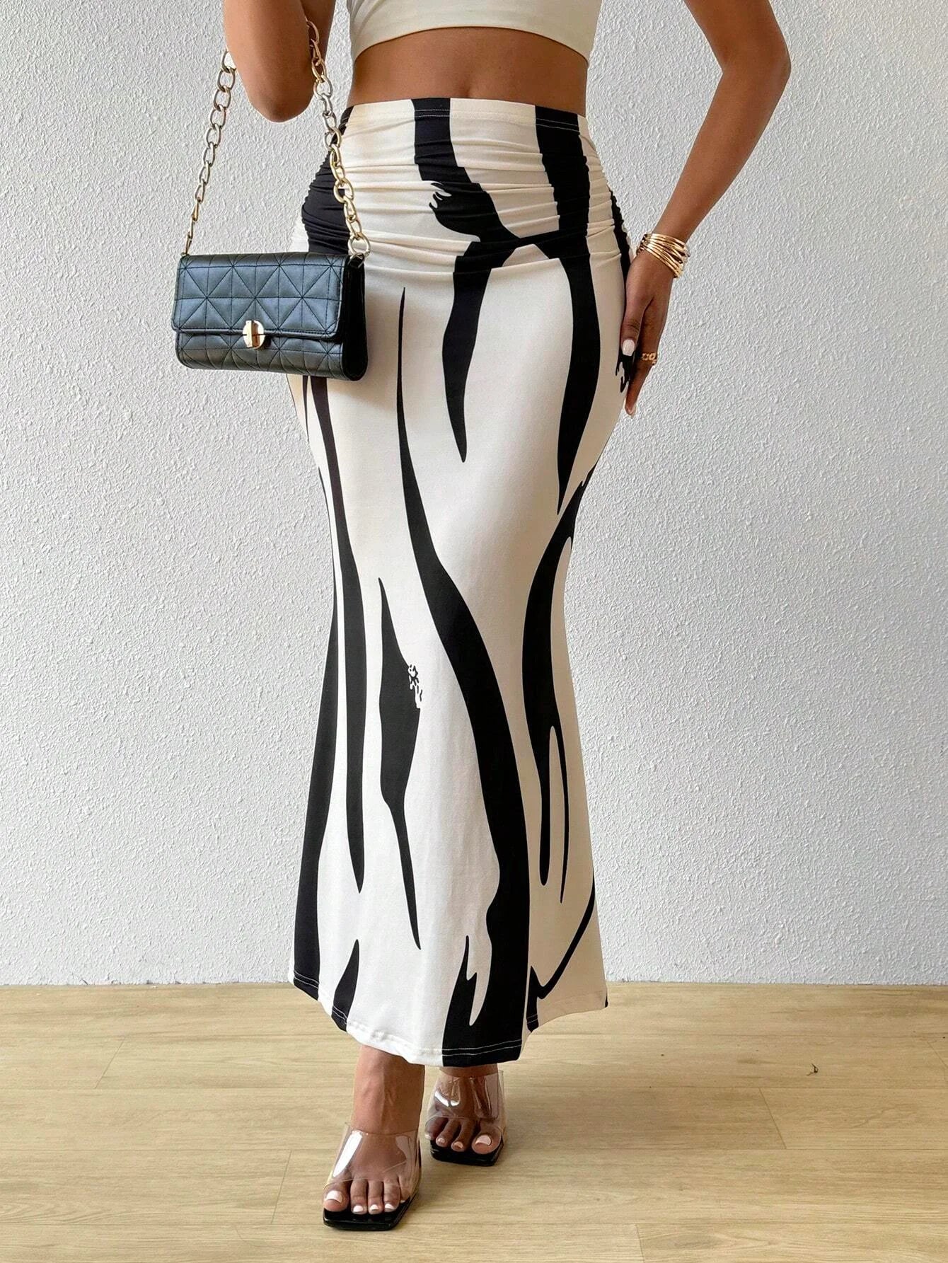 Y2K Marble Print Midi Skirt