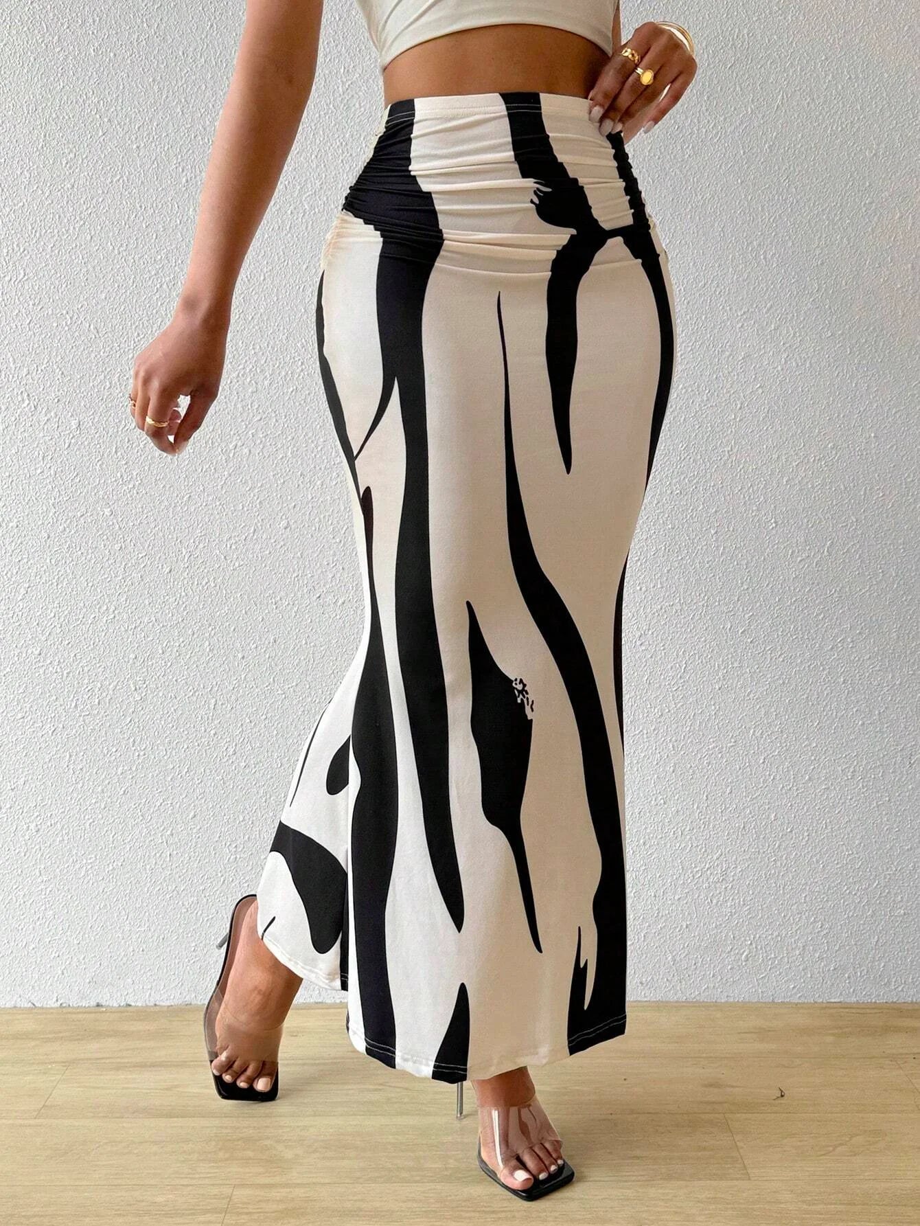 Y2K Marble Print Midi Skirt