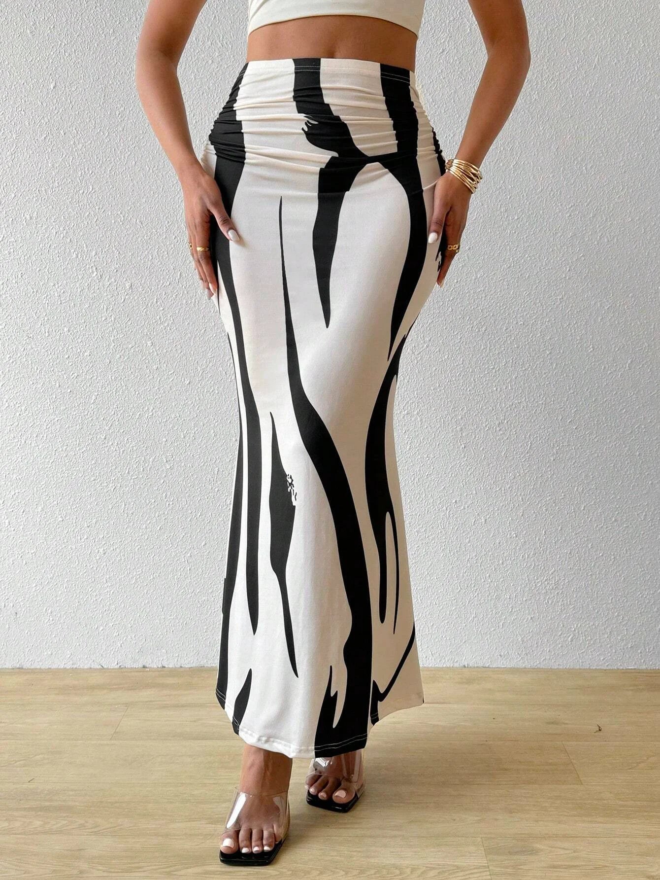 Y2K Marble Print Midi Skirt