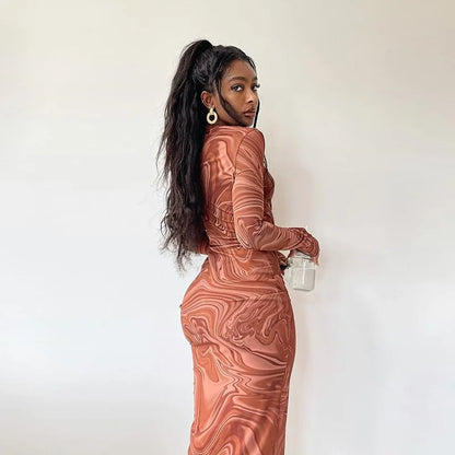 Y2K Marble Swirl Maxi Dress