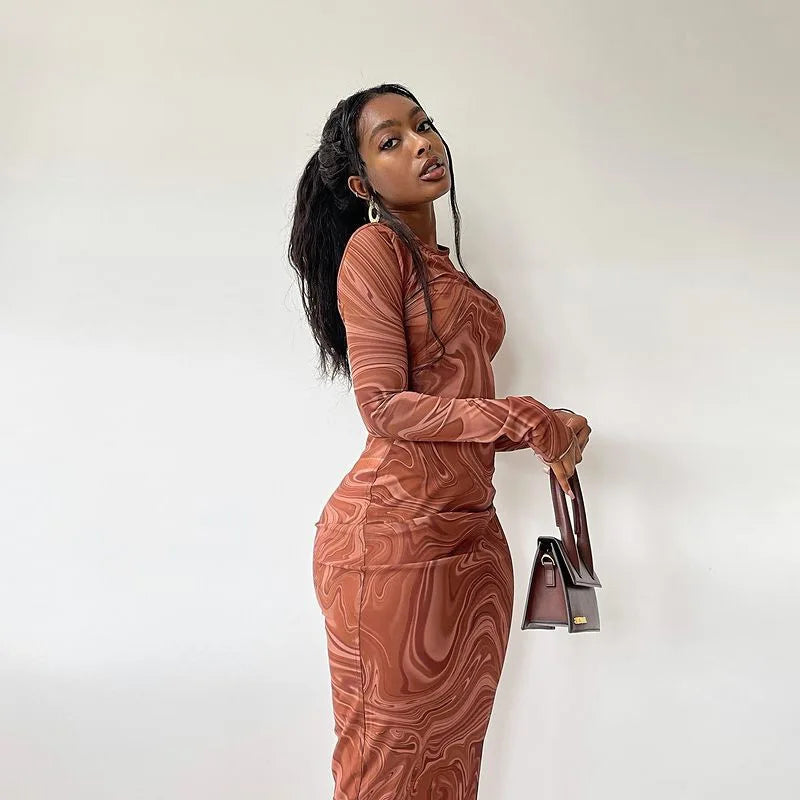 Y2K Marble Swirl Maxi Dress
