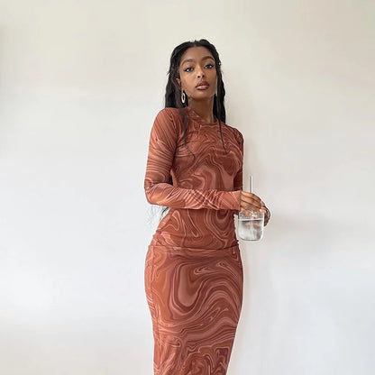Y2K Marble Swirl Maxi Dress