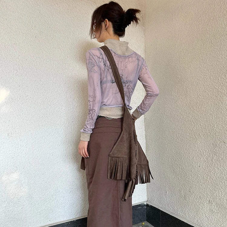 Y2K Mesh Turtleneck Top