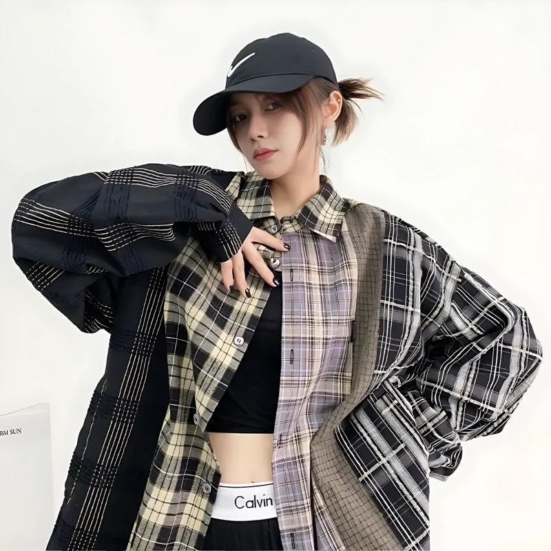 Y2K Multi Pattern Plaid Shirt