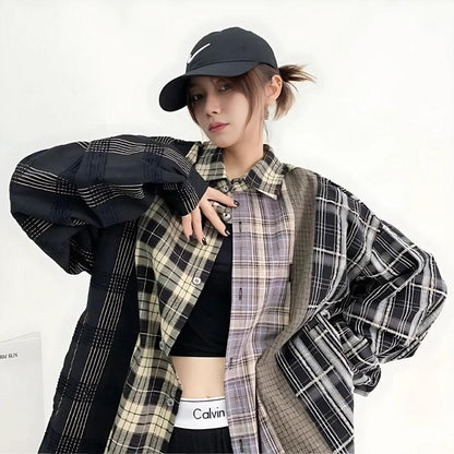 Y2K Multi Pattern Plaid Shirt