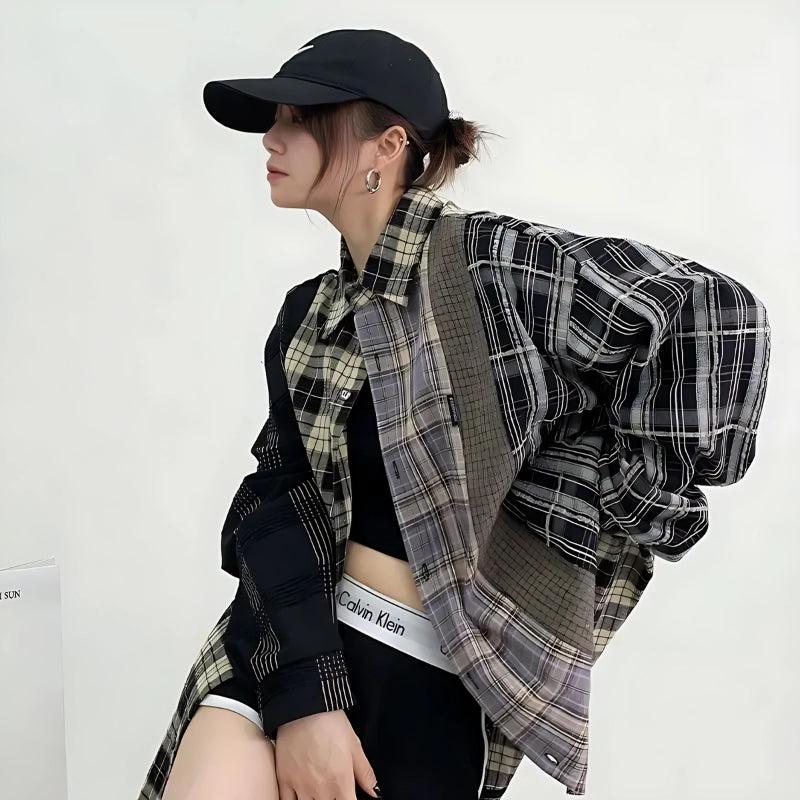 Y2K Multi Pattern Plaid Shirt