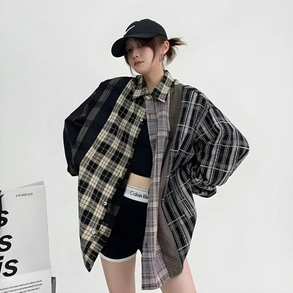 Y2K Multi Pattern Plaid Shirt