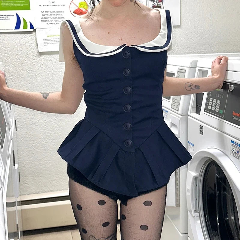 Y2K Nautical Button Mini Dress