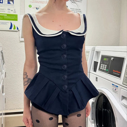 Y2K Nautical Button Mini Dress