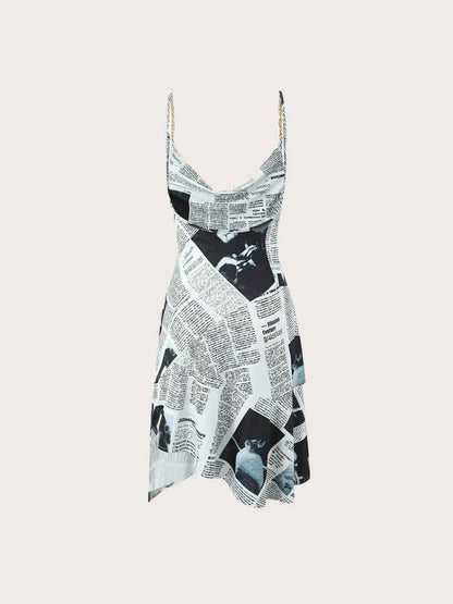Y2K Newspaper Midi Dress