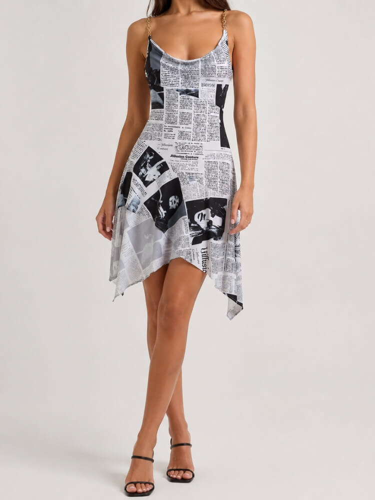 Y2K Newspaper Midi Dress